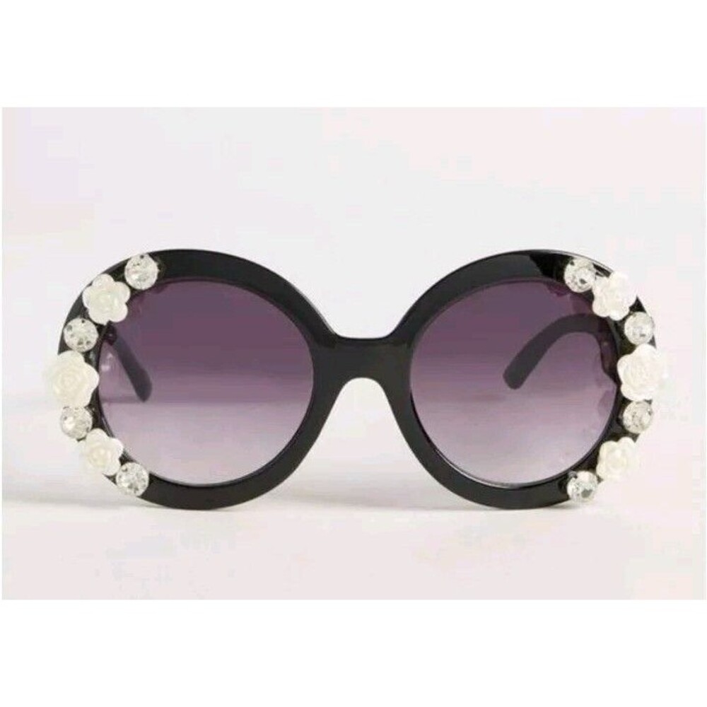 TORRID Black Round Rosette Sunglasses Flowers Jeweled Edges